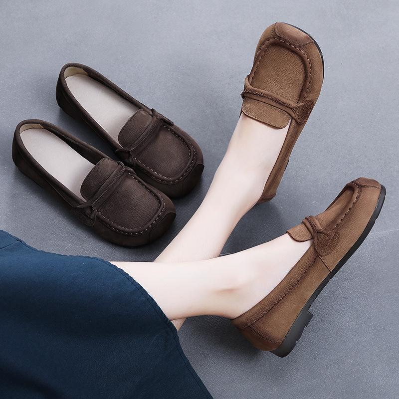 Autumn Women's Soft Sole Genuine Leather Flat Shoes - Comfortable for Pregnant Mothers