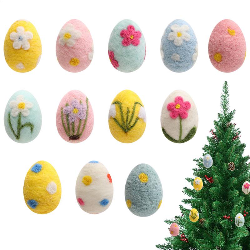 Wool Felt Foam Easter Eggs Happy Easter Decorations Painted Flower Dot Eggs Pendant Diy Craft Kids Gift Home Decor