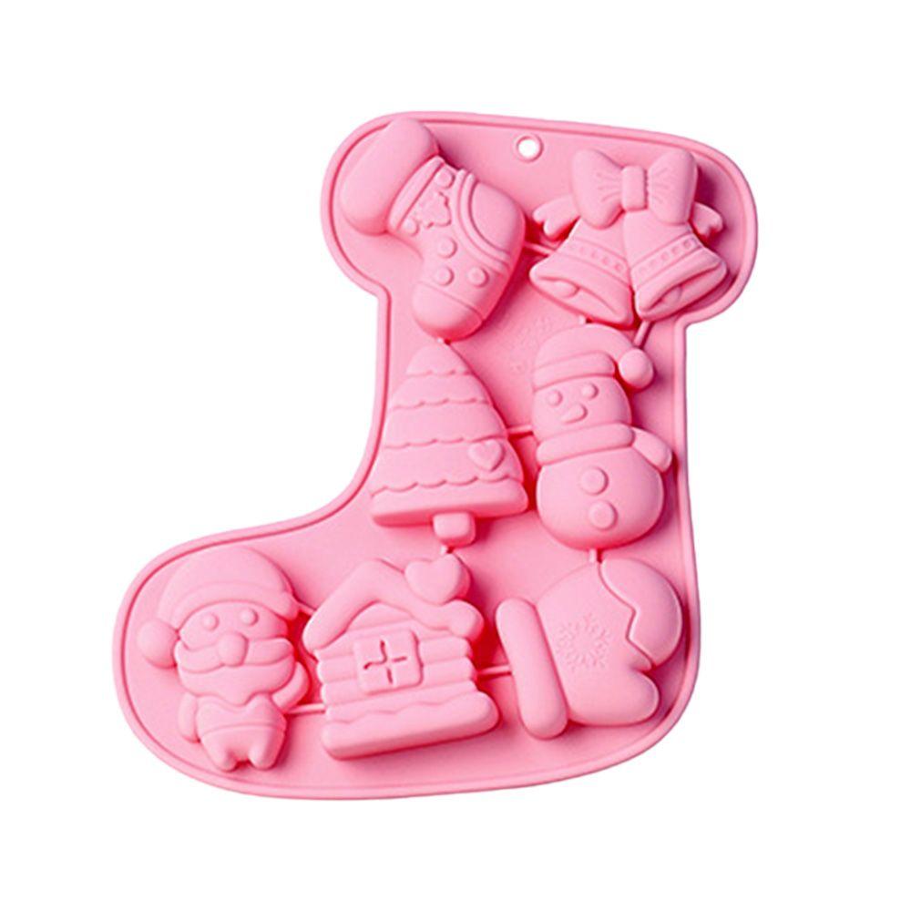 

Handmade Soap Mould Baking Pan Christmas Theme Silicone Mold Bell Snowman Tree Sock Shape 7 Cavity розовый