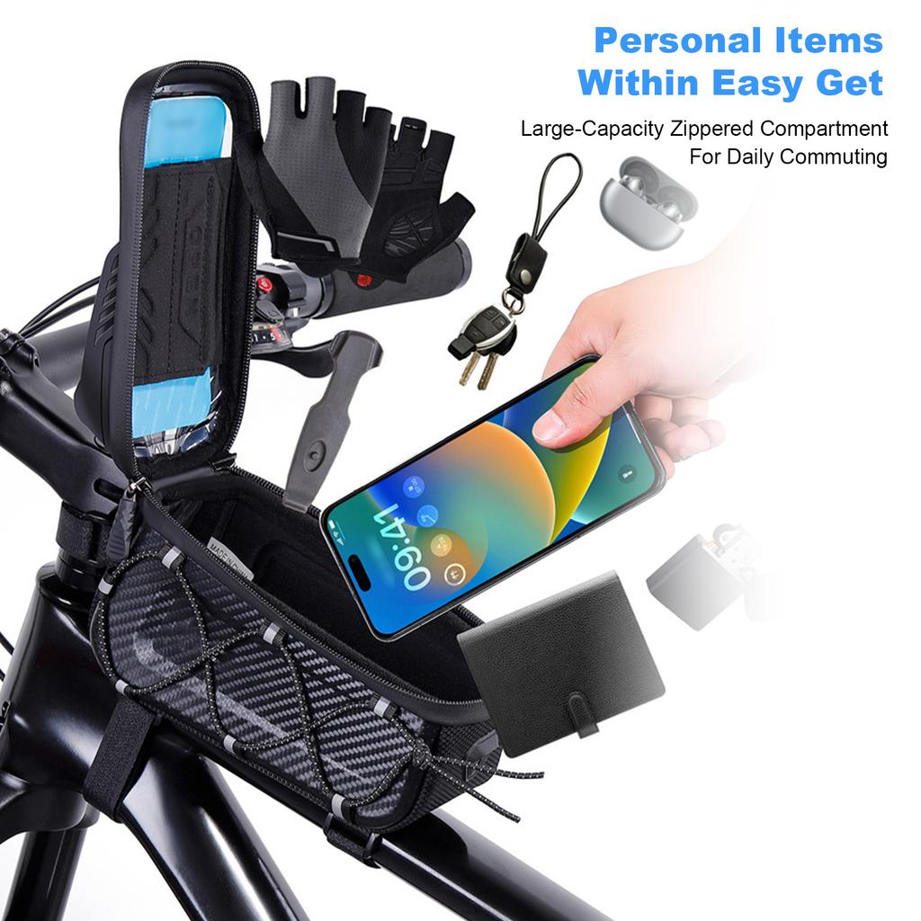 Bike Bag Reflective Saddle Bag Front EVA Hard Casing Beam Bag A39 Earphone Hole Design Expandable Elastic Cord
