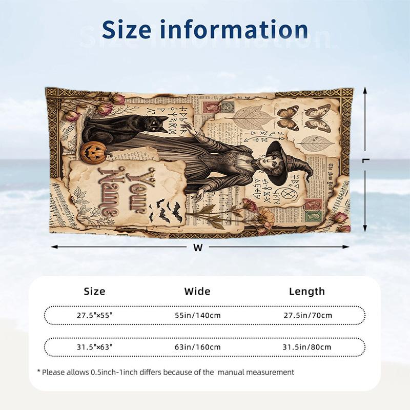Witchcraft Theme Beach Towel Personalized Custom Name & Text Soft Quick Dry Beach Towel for Swimming Travel