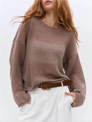 Pulover Subțire Tricotat cu Gât Rotund Spring Hollow Pentru Femei