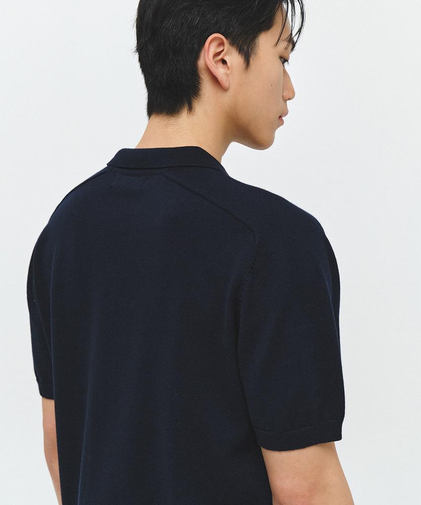 ECORR Front Cable Cropped Short Sleeve Knit Cardigan_Navy