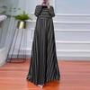 New Style Middle East Plus Size Striped Loose Round Neck Long Sleeve Muslim Dress