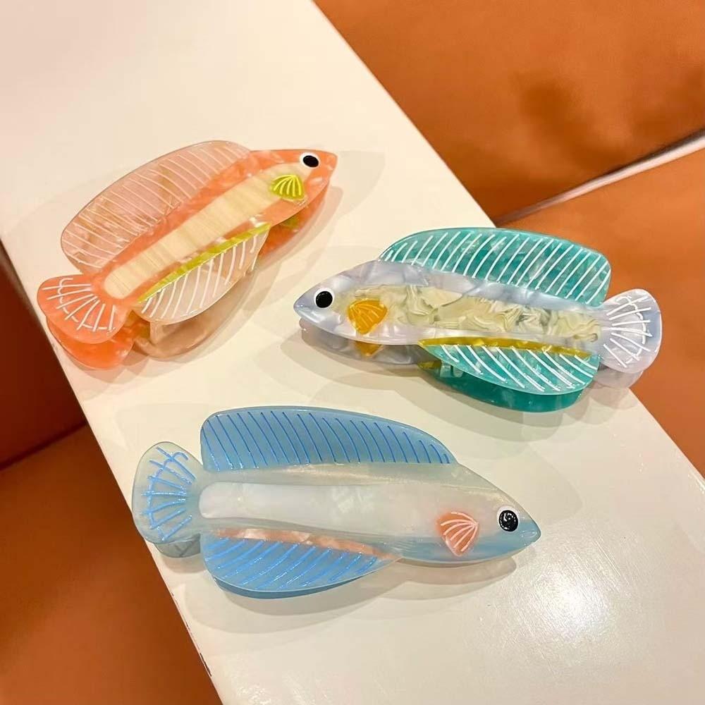 Korean Style Guppy Hair Claw Fish Acetic Acid Hair Claw Silver Arowana Shark Clip  Headwear