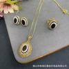 Ethnic Tibetan Style Agate Bead Jewelry Set Women Earrings Necklace Bracelet With Snake Chain