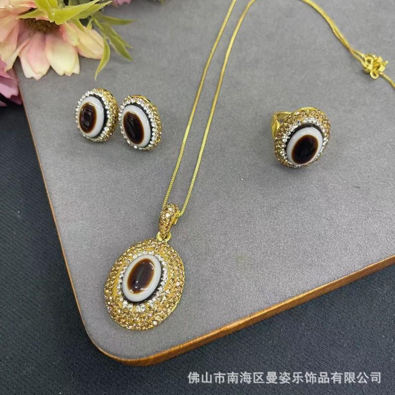 Ethnic Tibetan Style Agate Bead Jewelry Set Women Earrings Necklace Bracelet With Snake Chain