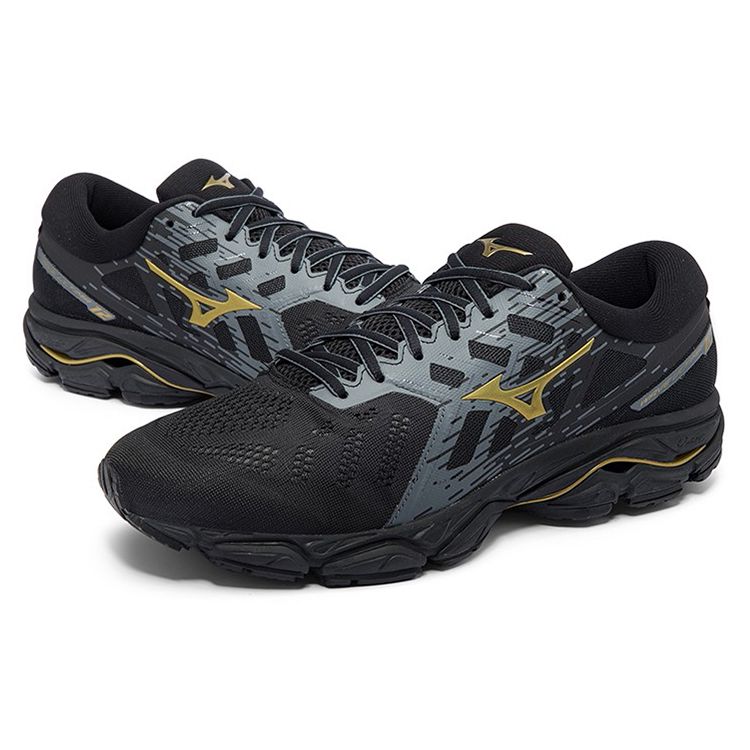 Mizuno Wave Ultima 12 Cushioning Durable Low-Top Running Shoes Men Sneaker Black Gold J1GC211850