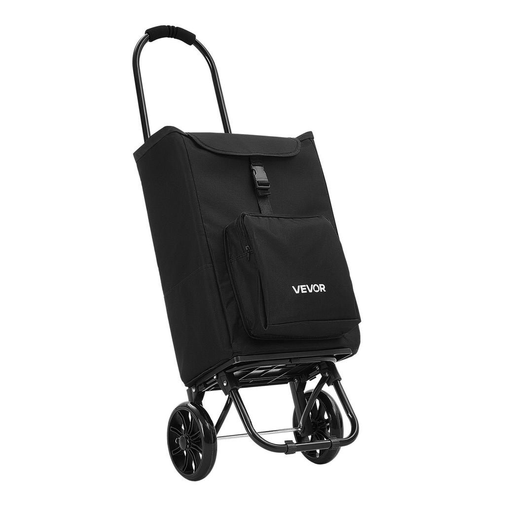 Chariot de Courses Pliable à Roulettes pour Courses Noir, Chariot utilitaire roulant 2-en-1 avec Sac détachable, Poignée en Mousse Souple, Rangement