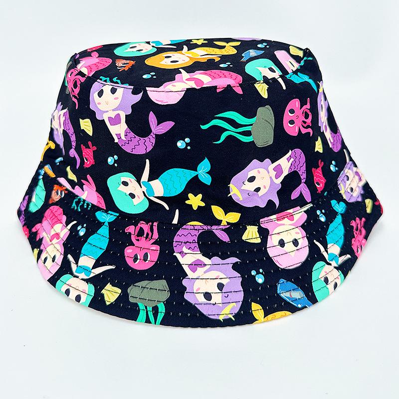 Kids' Cartoon Print Sun Protection Bucket Hat, Double-Sided for Boys & Girls, Trendy Outdoor Headwear