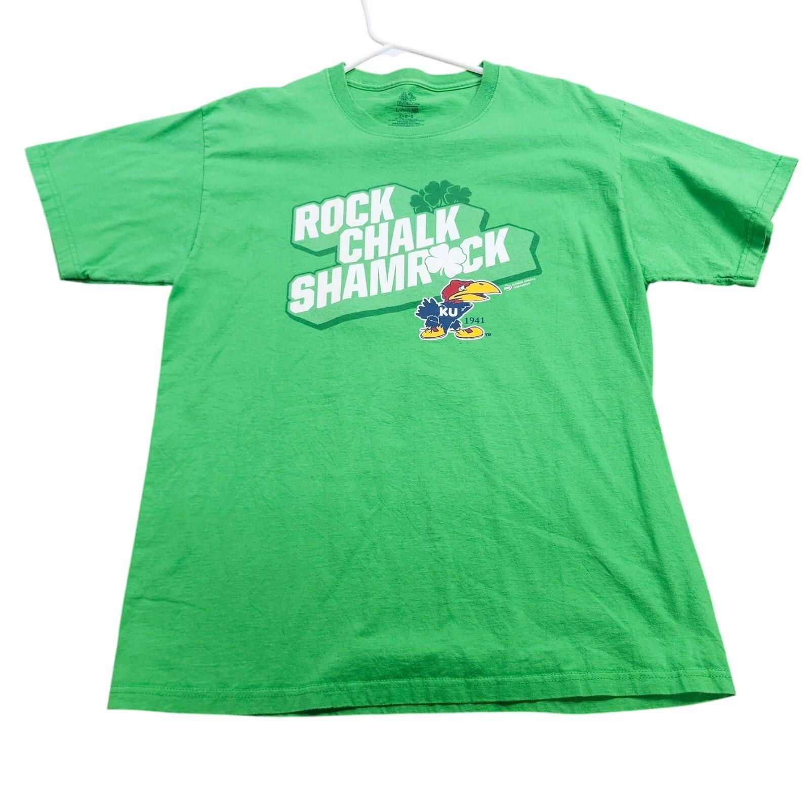 Kansas Jayhawks Rock Chalk Shamrock Green Mens Lg Fruit of the Loom 1941 Unisex T-Shirt M