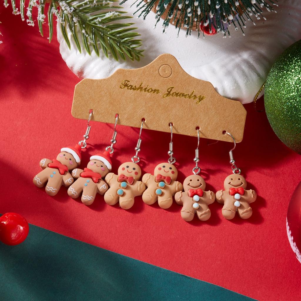 Christmas Wear Bowknot Xmas Hat Resin Gingerbread Drop Earrings Set Lovely Biscuit Earring Holiday Jewelry Gift For Women Men