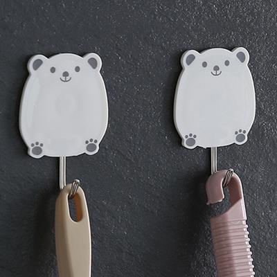 2pcs Crochets Créatifs Simples en Plastique Lapin Ours Crochet Mural Chambre Porte Crochet Adhésif Salle de Bain Cuisine Crochet de Rangement Étanche