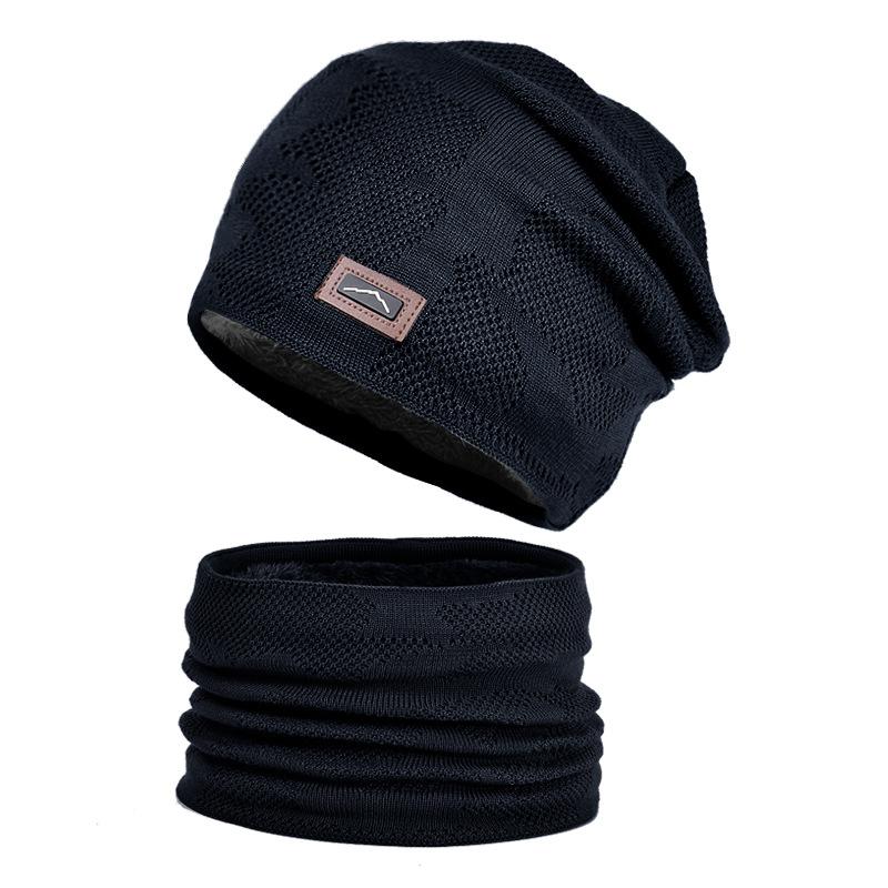 Winter Outdoor Riding Knitted Wool Hat Men's Velvet Warm Hat Scarf Two-piece Ear Protector Pullover Hat