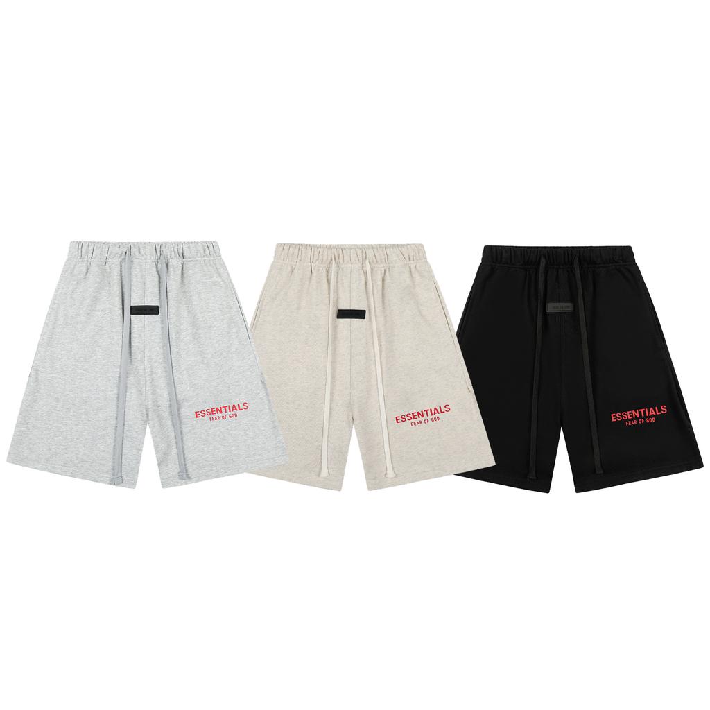 Fear of God Essentials Roter Buchstabenaufdruck Schweißshorts Unisex Locker Baumwolle Kordelzug Elastische Taille Lässige Sportshorts