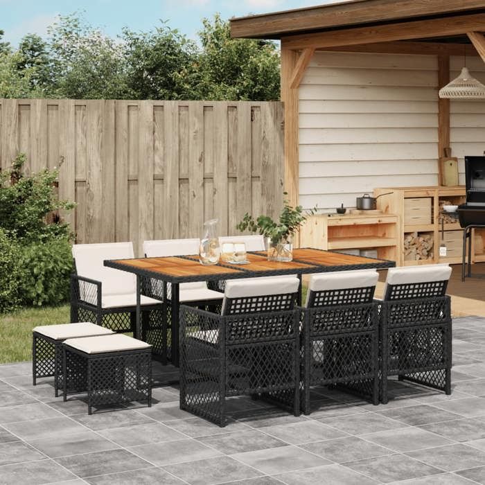 VidaXL Ensemble à manger de jardin 11 pcs coussins noir résine tressée, ensemble à manger d'extérieur, meuble à manger de 3210795