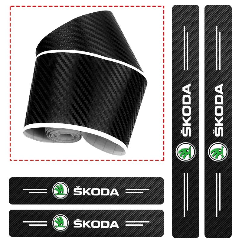 Car Sticker Car Door Threshold Scuff Plate Carbon Fiber Sill Protector Stickers For Skoda Octavia 2007 2008-2021Auto Door Entry