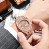 Luxury Men Gold Watches Fashion Three-eye Full Diamond Roman Pattern Stainless Steel Hip Hop Casual Quartz Wristwatch Male Clock