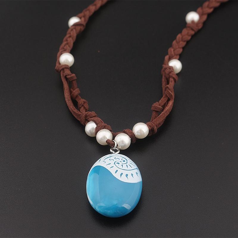 Polynesia Princess Necklaces Girls Film Cosplay Costume Charm Necklace Handmade Braided Leather Rope
