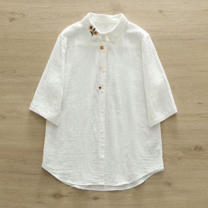 

Вышивка Сюй Фэн Художественная Молодежная Футболка с Коротким Рукавом из Пряжи и Хлопка Базовая Рубашка Белая Рубашка Новый Необычный Западный Стиль Нижнее Белье White sunflower short sleeve M 45.00 kg-62.50 kg