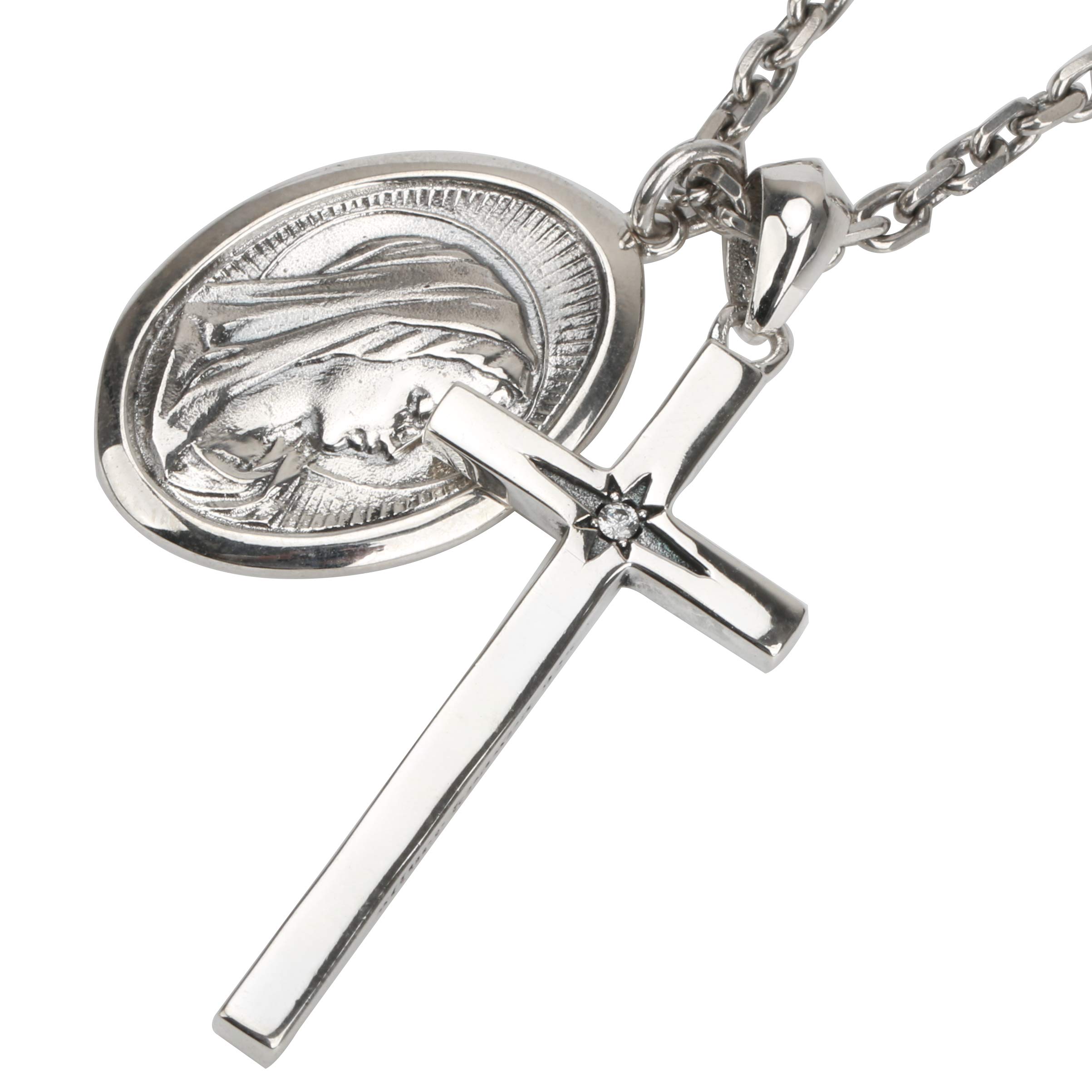 

Silver 925 Virgin Mary Cross Necklace Cross Medal Pendant 925 Comes with Exclusive Box Silver Accessories [Silver KYASYA] Men s