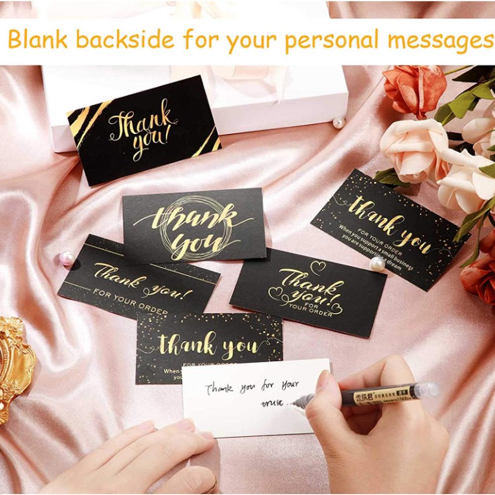 50pcs Black Matte Golden Thank You Cards For Small Business Gifts Boxes Decoration Greeting Labels Packing Supplies