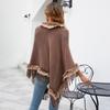 Mao Mao Yu Women's Solid Color Tassel Cape: 2026 Autumn/Winter European & American Loose Knit Pullover Shawl
