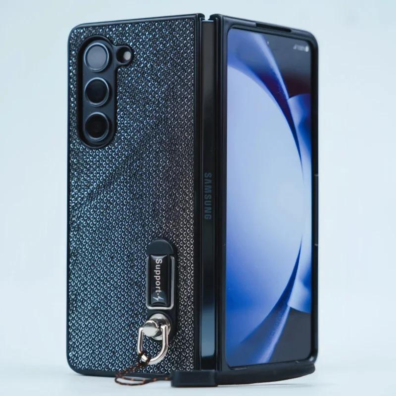 

Luxury Soft TPU Lanyard Holder Textured Shockproof Phone Case for Samsung Galaxy Z Fold 7 6 5 4 3 Heat Dissipation Bumper Cover Galaxy Z Fold3 5G чорний