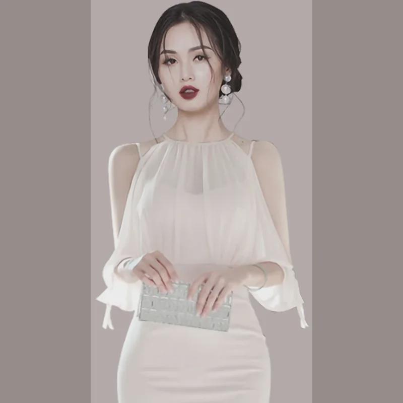 2023 Korean-Style Off-Shoulder Chiffon Splicing Dress for Women