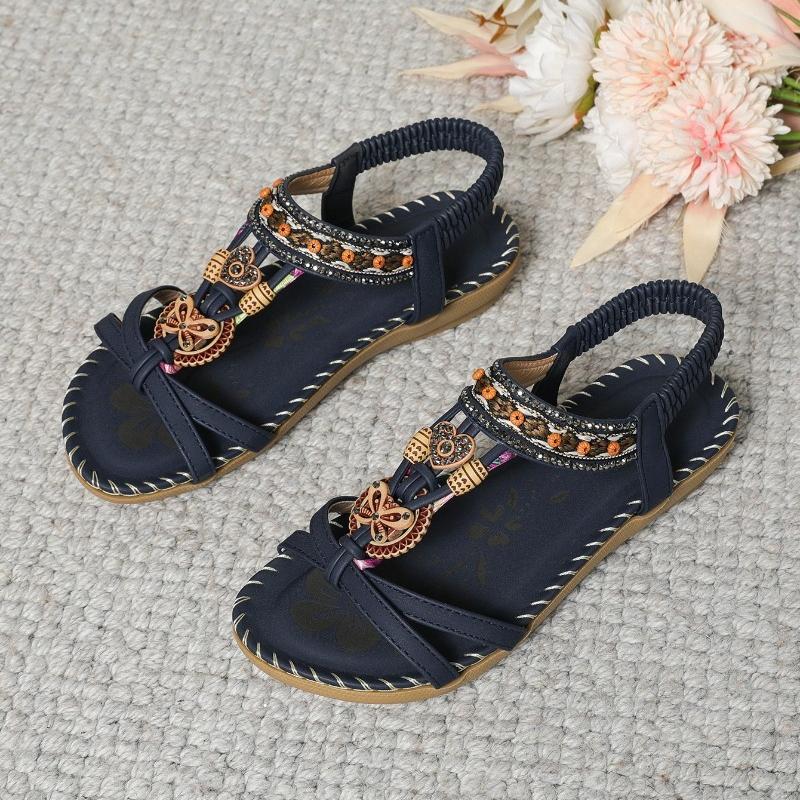 Fashion Bohemian Style Summer Women's Sandals Leisure Beach Sandals Soft Bottom Low Heels Sandals De Mujer 2025New Flat Sandals Women
