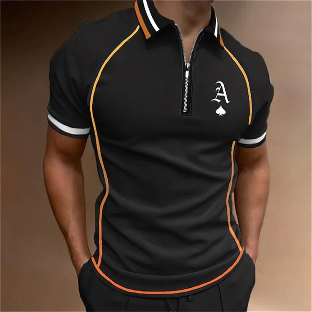 Men's king printed short sleeved polo shirt, high-quality casual zipper T-shirt, summer clothing
