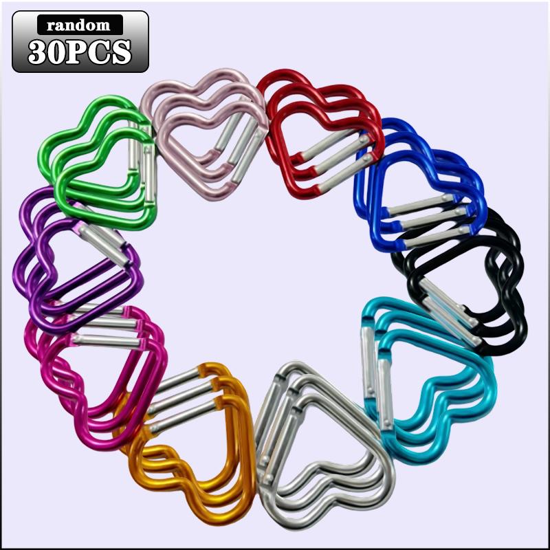 10-100PCS Heart Shaped Aluminum Carabiner for Backpack Gear Clip Water Bottle Hanger Keychain Outdoor Hiking Camping Accessory