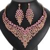 Alloy Clavicle Chain Crystal Gem Necklace & Earring Set - European & American Retro Evening Party Accessories