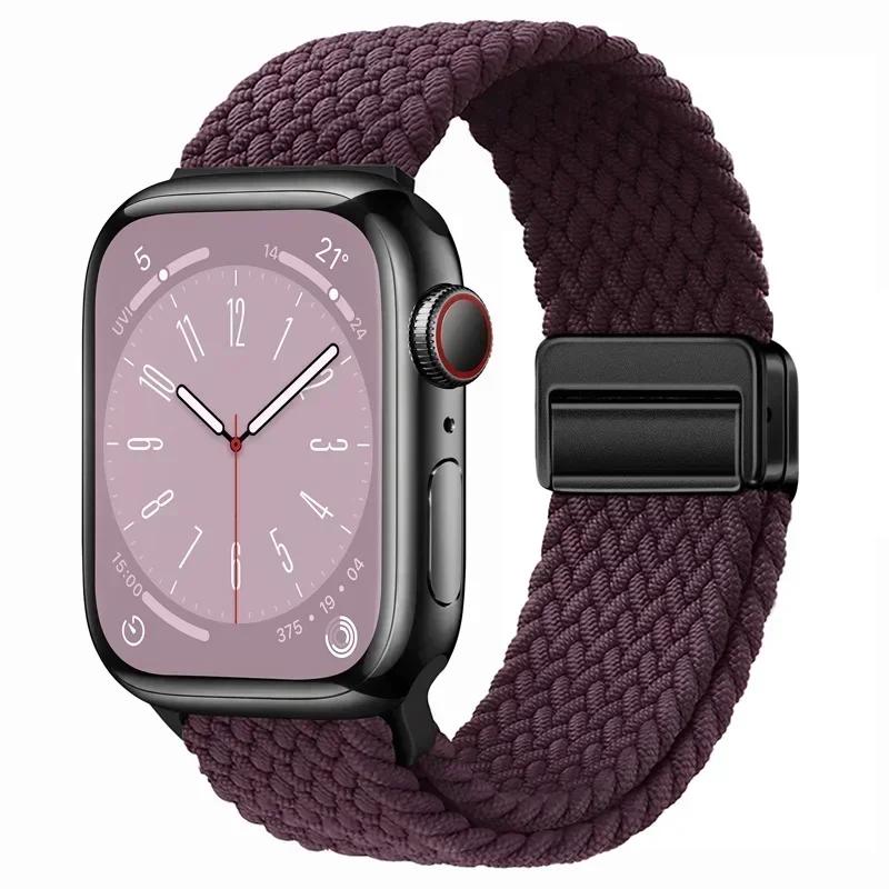 Nylon Braided Loop Strap for Apple Watch Ultra2 49mm 9 8 7 45 41mm Metal Magnetic Bracelet Wristband for 6 5 4 3 SE 44 40mm Band