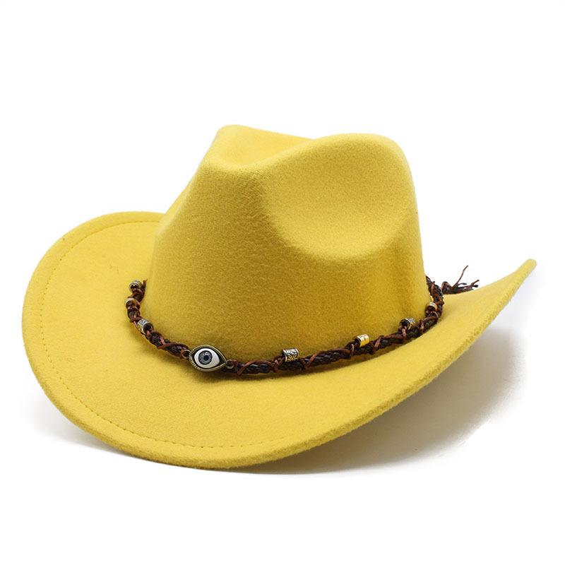 

Модная универсальная ковбойская шляпа в стиле вестерн с закругленными полями, мужская и женская тибетская шляпа-цилиндр M（56-58cm） жёлтый