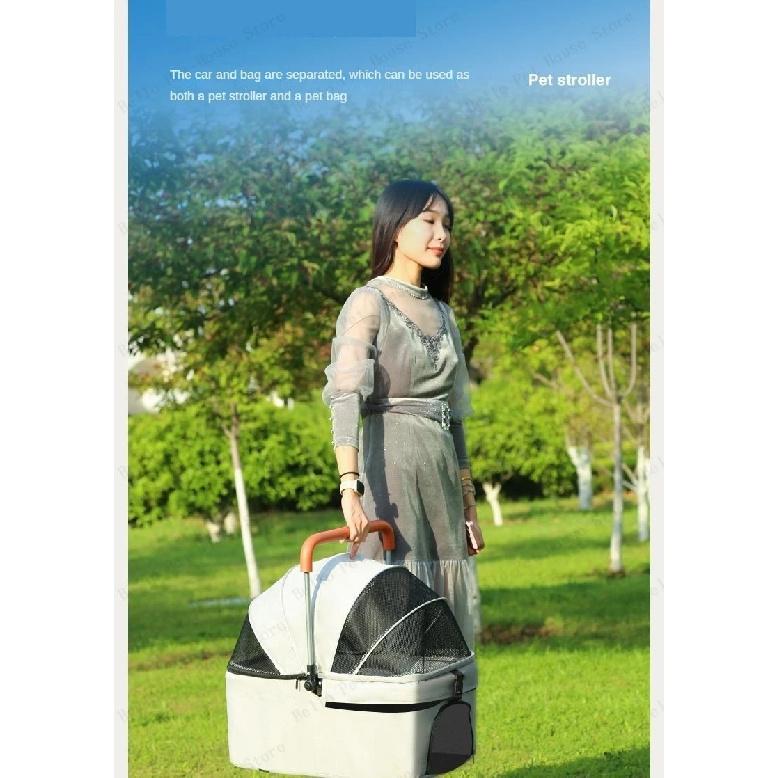 High-view Lightweight Pet Stroller Foldable Pet Dog Stroller Multi-directional Breathable Pet Stroller Detachable Basket