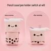 Polka Dot Milk Tea Pull-down Pencil Case with Heart and Smiley Face Design, Multifunctional Stationery Holder