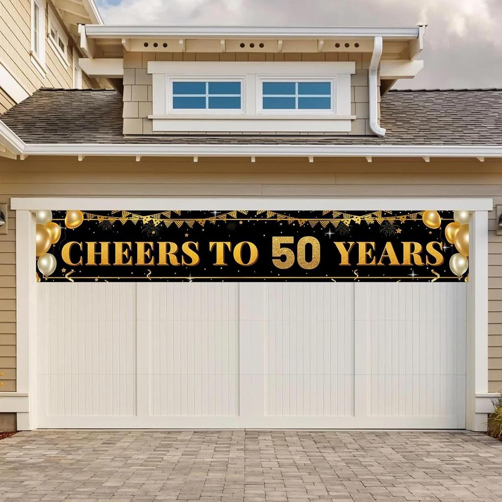 50th Birthday Decorations for Women & Men - Black Gold 118"x20" Extra Large "Cheers to 50 Years" Banner, Over The Hill Party Decor Indoor Outdoor, 50