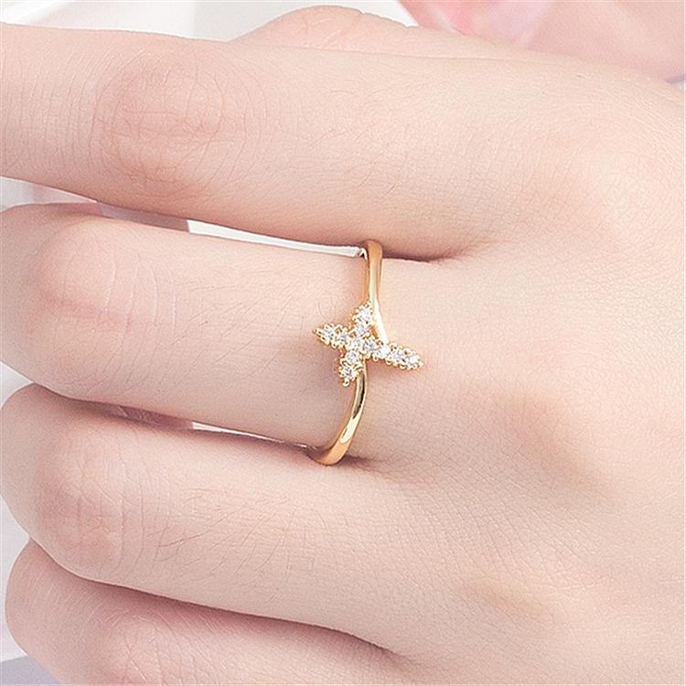 Geometric Cross Stunning Ring With Inlaid Zirconia Stones Engagement Gift For Couples Fashionable Hand Accessory European Am And