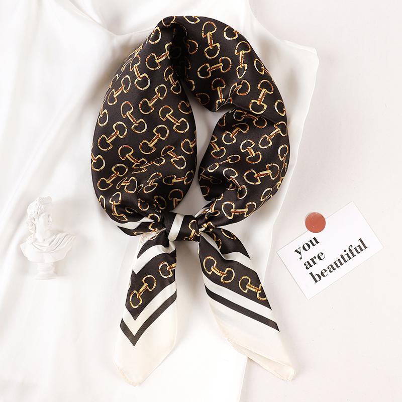 Luxury Brand  Silk Square Scarf Women Cat Neck Hair Tie Band Beach Hijab Kerchief Head Headbands Bandana Female Foulard 70cm