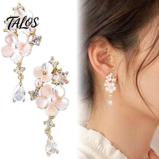 Drop Earrings for Women 1 Pair Flower Dangle Women, Pink Three Dimensional Petal with Rhinestone Teardrop Charm, Statement Jewelry Wedding,
