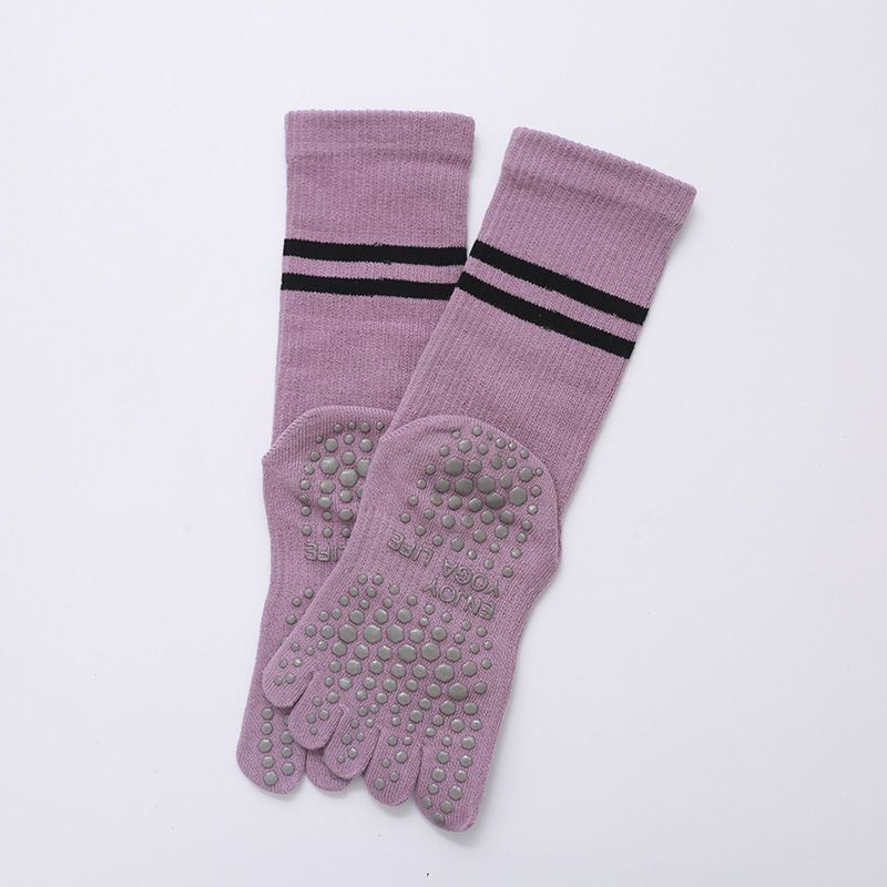 

Wkuw Pure Cotton Knee Socks Yoga Socks Professional Non Slip Stripes Toe Socks Female Pilates Indoor Sports Fitness Socks Five Fingers purple