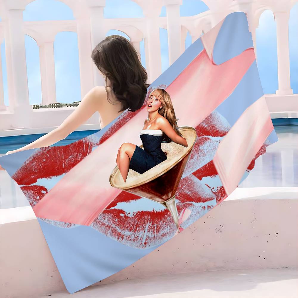 Singer S-Sabrina C-Carpenter Anime Beach Swimming Towel Soft Absorbent Washcloth Children's Gifts for Kids Travel Camping Gym