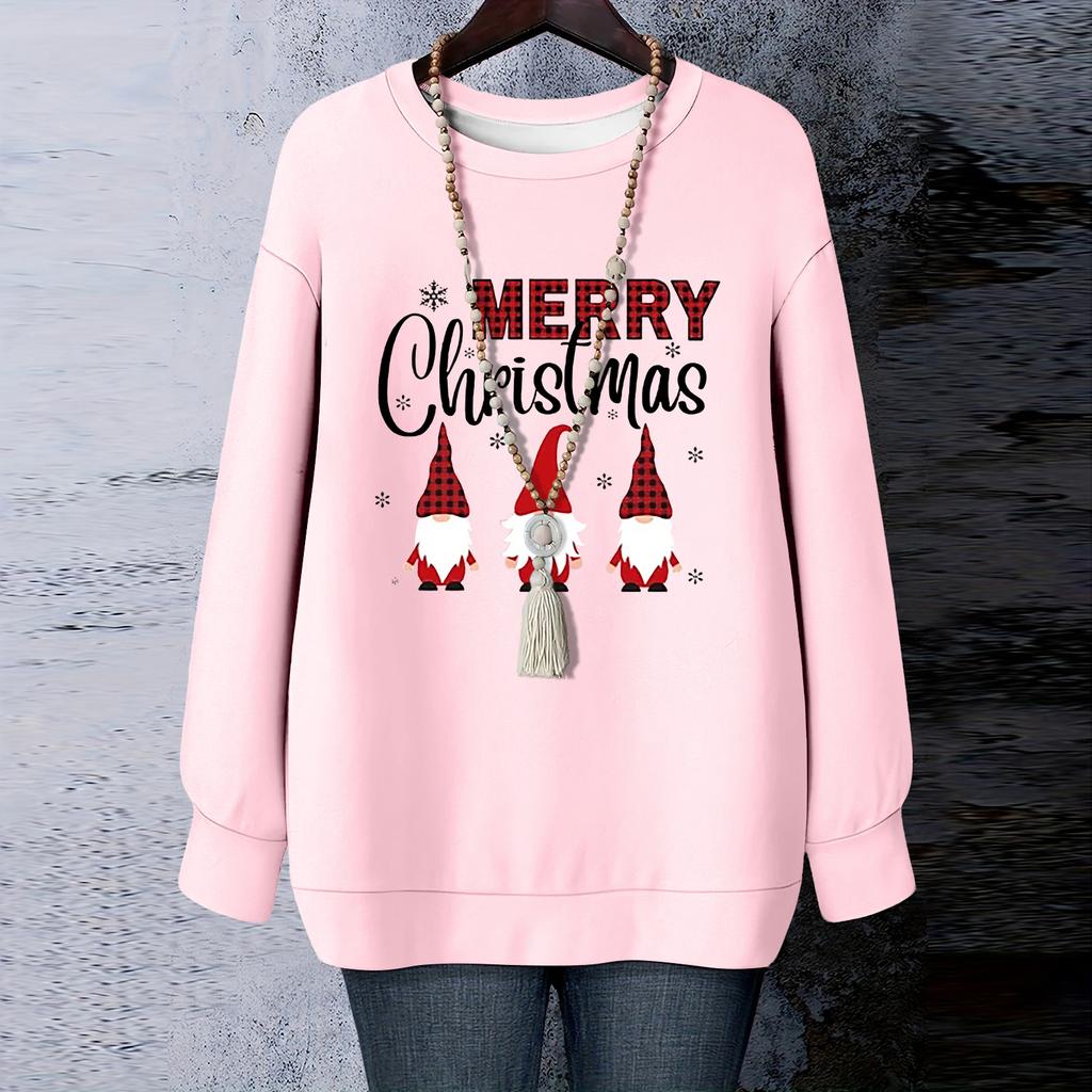 Ladies' Christmas Printed Round Neck Long Sleeved T-shirt Sweatshirt Top