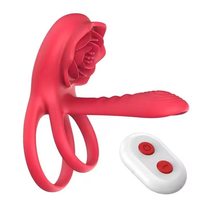 4 in 1 Penis Ring Vibrator Powerful Penis Sleeve G-spot Clitoral Stimulator Delay Ejaculation Rose Sex Toy for Men for Couple