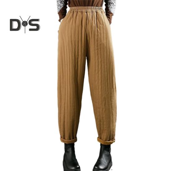 

Женские повседневные брюки, эластичные, с высокой талией, свободный крой, утолщенные спортивные брюки с карманами, однотонные повседневные брюки XL жёлтый