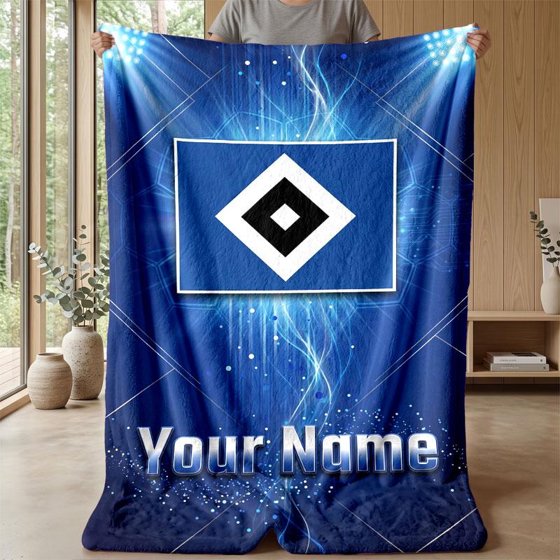 Hamburger SV Custom Name Text Flannel Blanket Soccer Logo Personalized Fleece Throw Blanket Special Gift For Sofa Bedroom Home