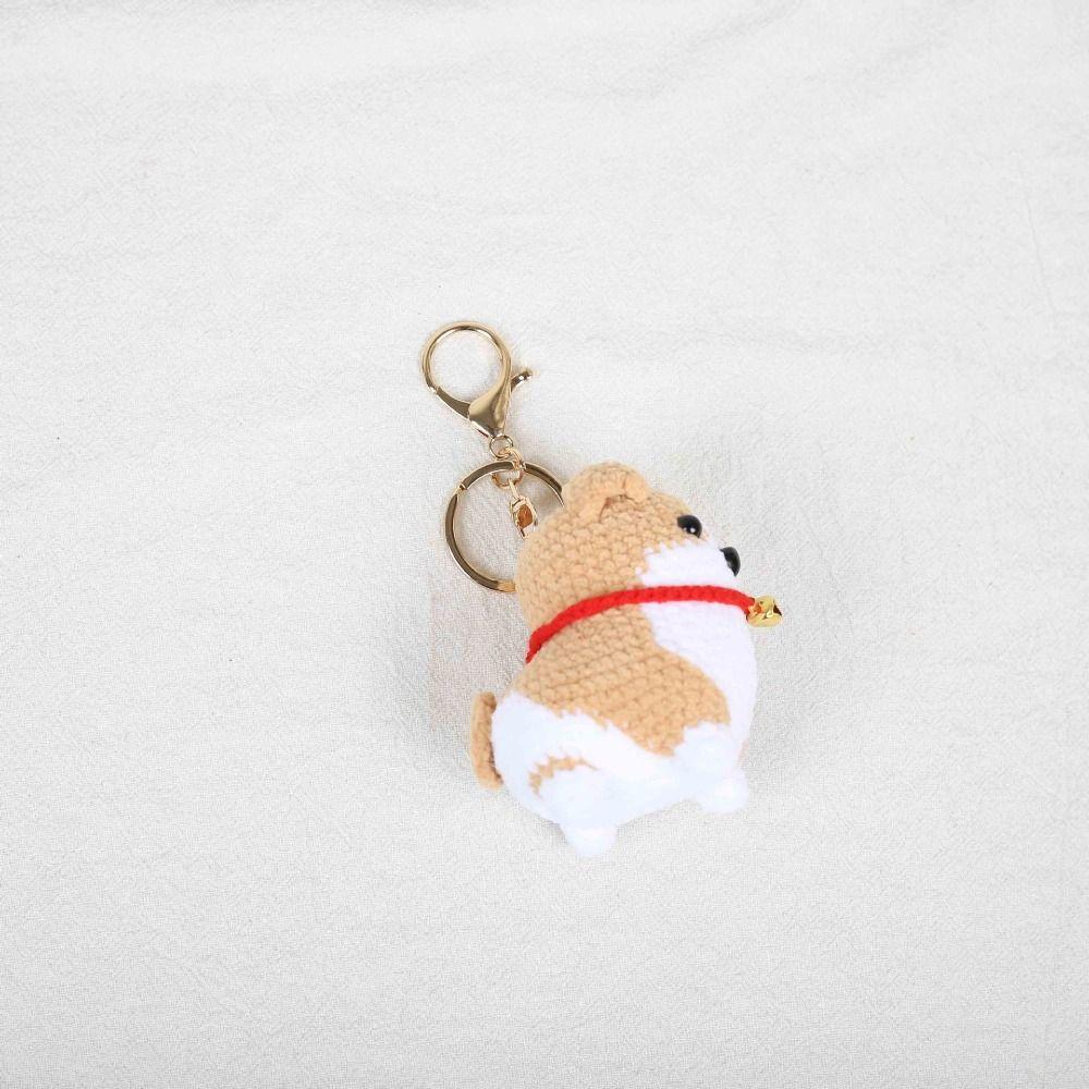 Handmade Knitted Dog Pendant Bag Decor Woven Key Ring Jewelry Gift Crochet Corgi Keychain Backpack