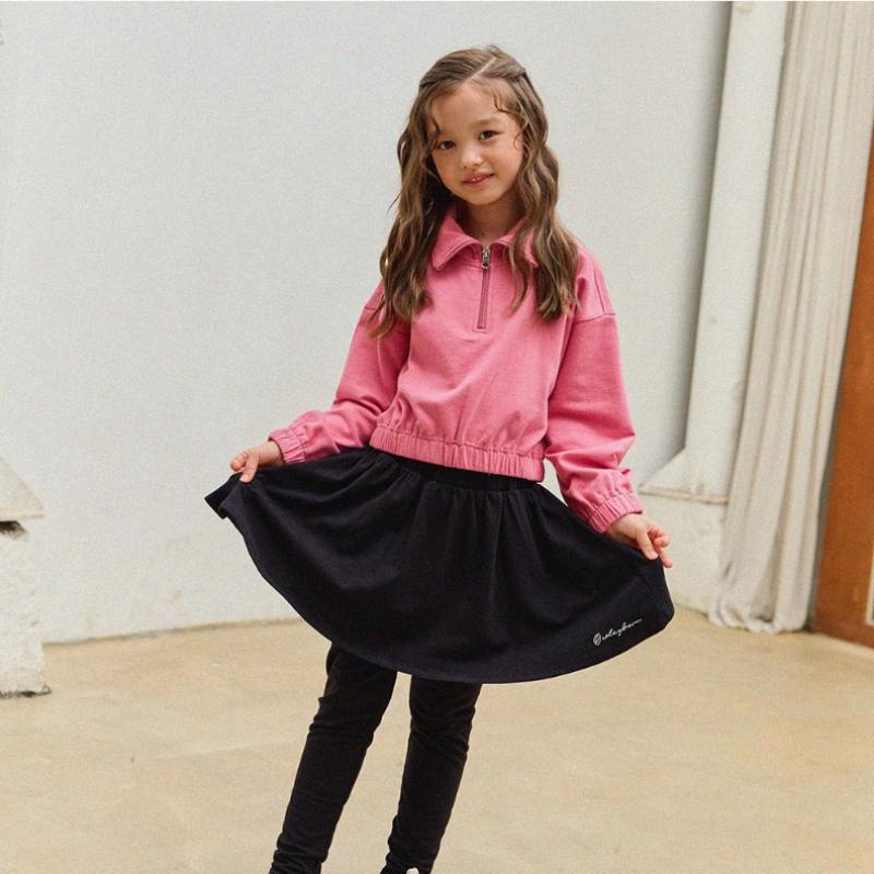  Olivan  Simple Logo Half Zip Up Crop Sweatshirt  Pink 