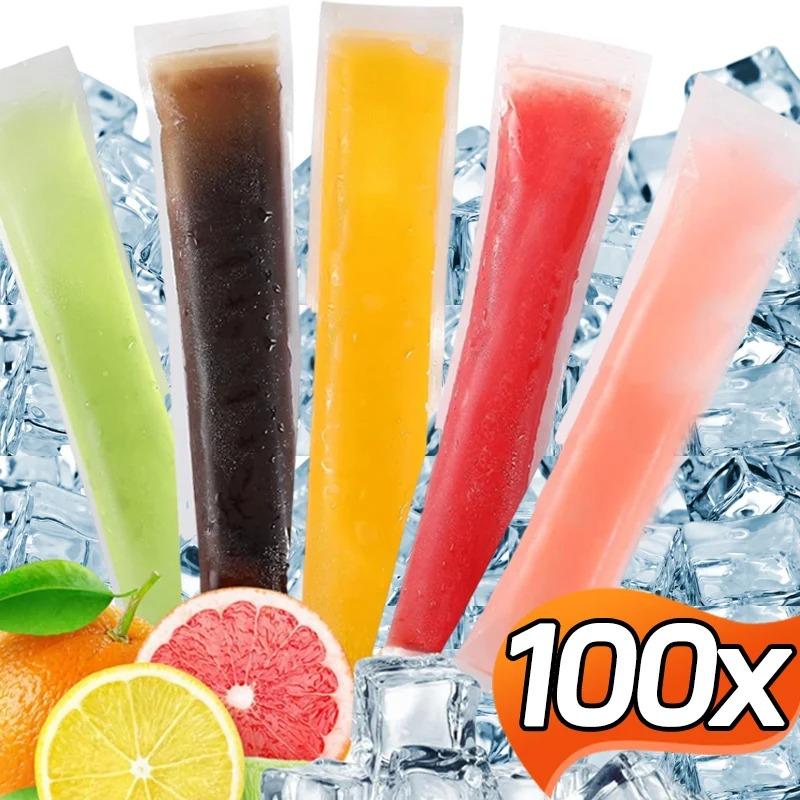 100/60/20 stk engangs ispopformpose Stor fryseispinne forseglede poser DIY Juice Yoghurt Smoothie Bag med trakt iskremverktøy